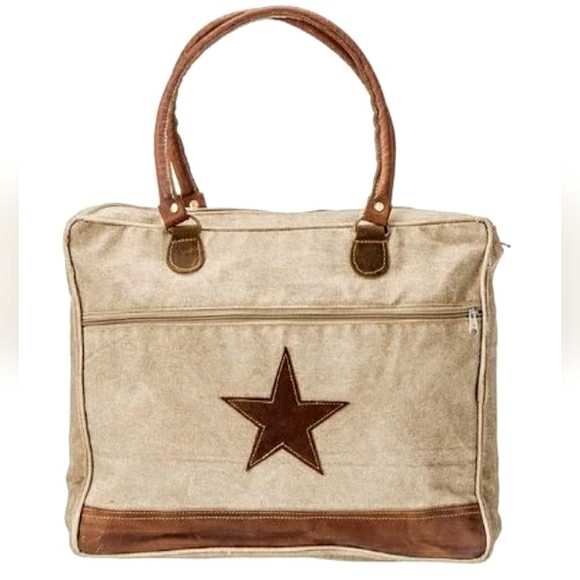 The Barrel Shack "The Cooper" Repurposed Canvas & Leather Travel Zip-Top Tote - Picture 3 of 6